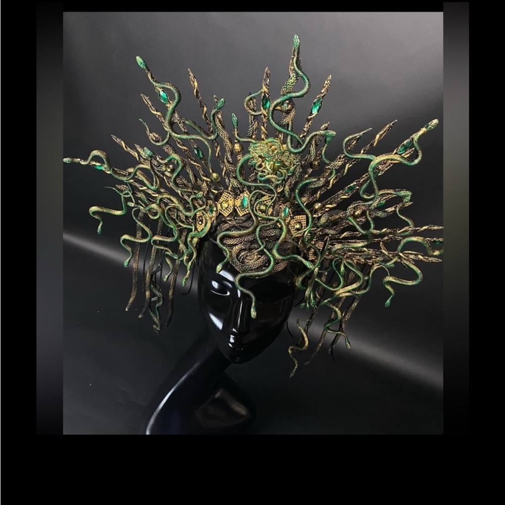 Medusa-Inspired Snake Headdress in Green and Gold